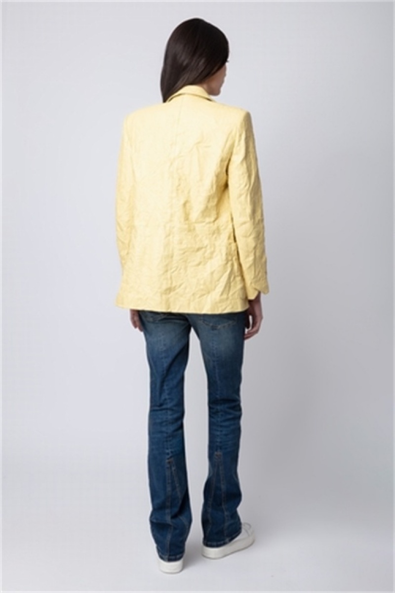 Zadig & Voltaire Visko Creased Cuero Jacket Amarillo | ZV-256347