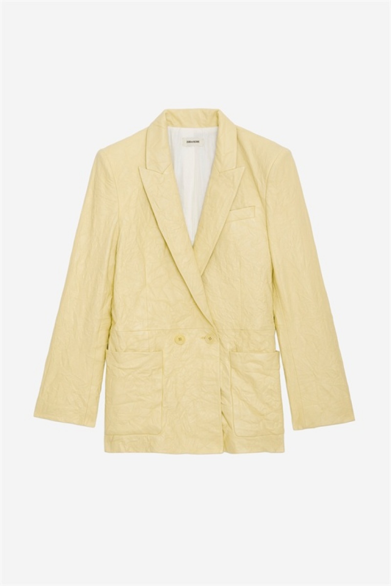 Zadig & Voltaire Visko Creased Cuero Jacket Amarillo | ZV-256347