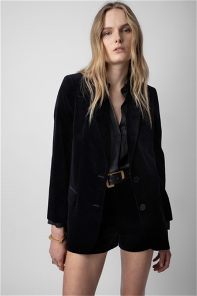 Zadig & Voltaire Viva Velvet Blazer Azules Oscuro | ZV-256348