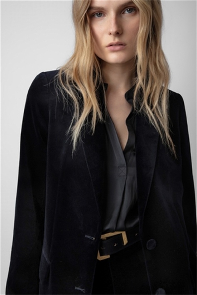 Zadig & Voltaire Viva Velvet Blazer Azules Oscuro | ZV-256348