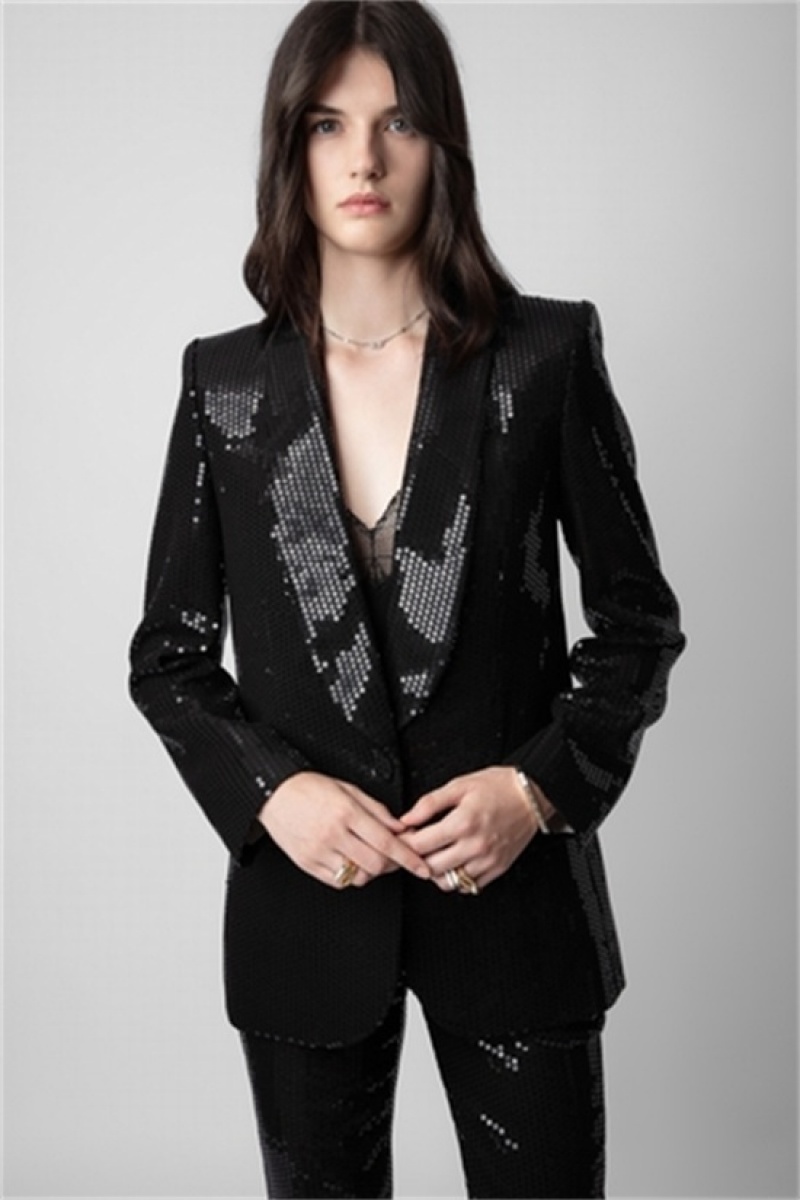 Zadig & Voltaire Vive Sequins Blazer Negras | ZV-256360