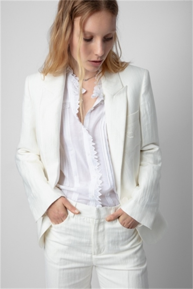 Zadig & Voltaire Vow Linen Blazer Blancas | ZV-256355