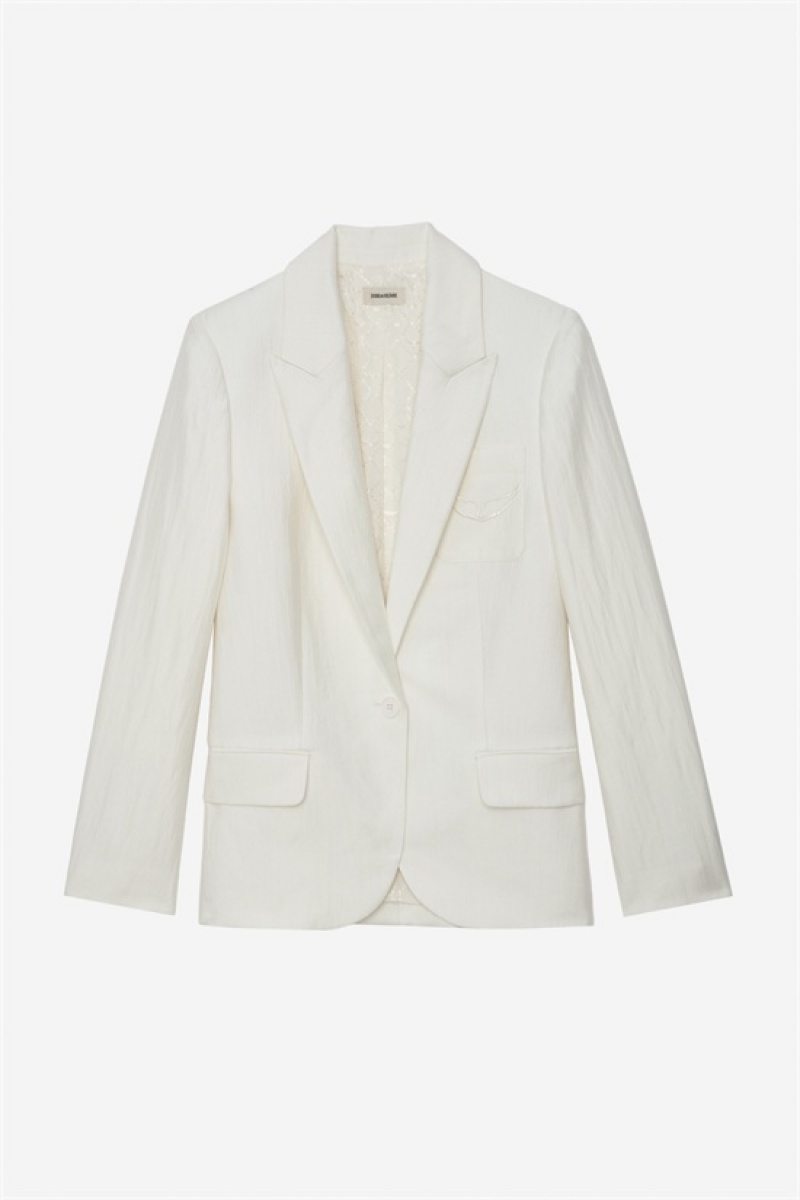 Zadig & Voltaire Vow Linen Blazer Blancas | ZV-256355